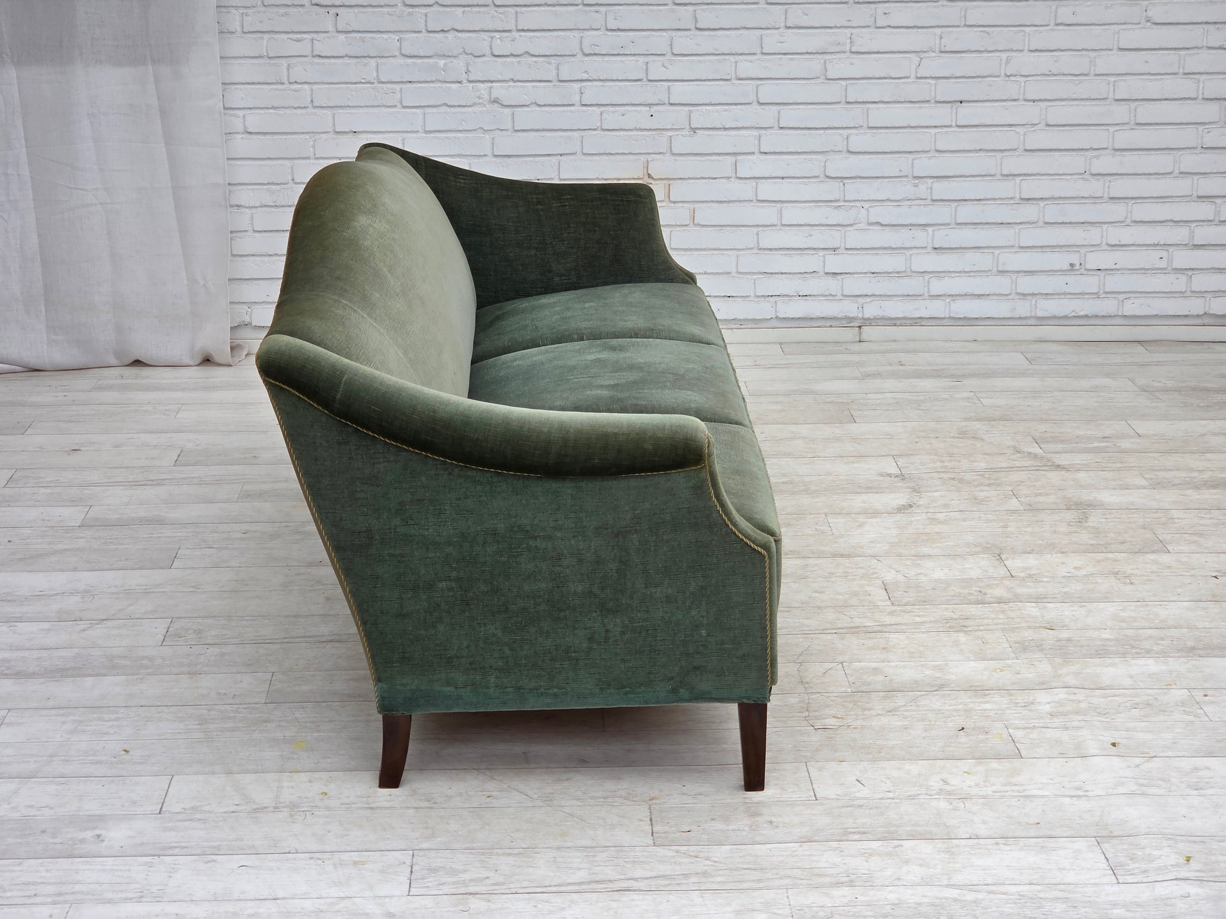 Danish_Three-Seater_Sofa_in_Green_Velour,_Beech_Wood,_Denmark,_1960s