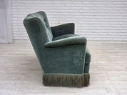 Danish_Green_Velour_3-Seater_Sofa_with_Oak_Legs,_1960s