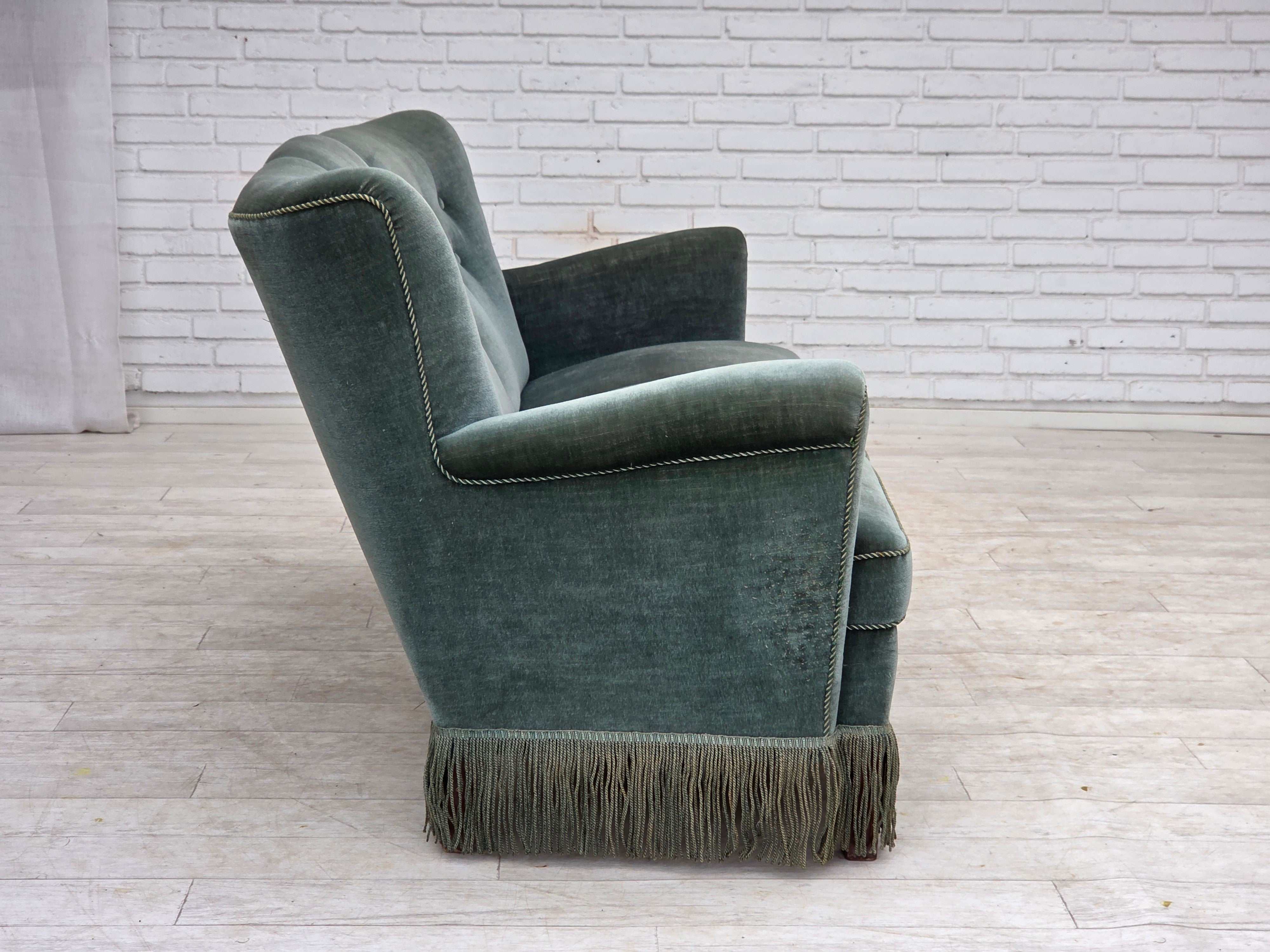 Danish_Green_Velour_3-Seater_Sofa_with_Oak_Legs,_1960s