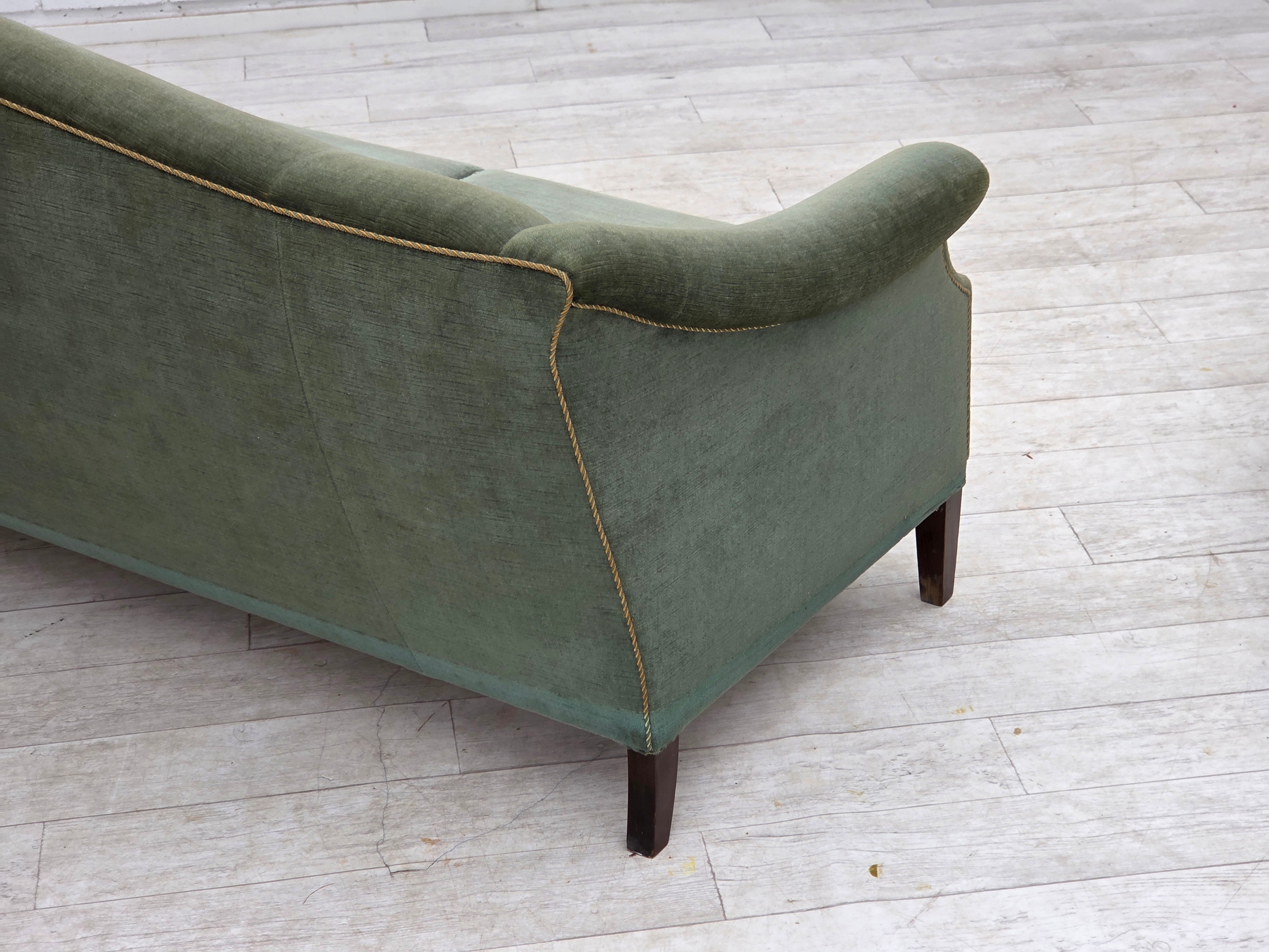 Danish_Three-Seater_Sofa_in_Green_Velour,_Beech_Wood,_Denmark,_1960s