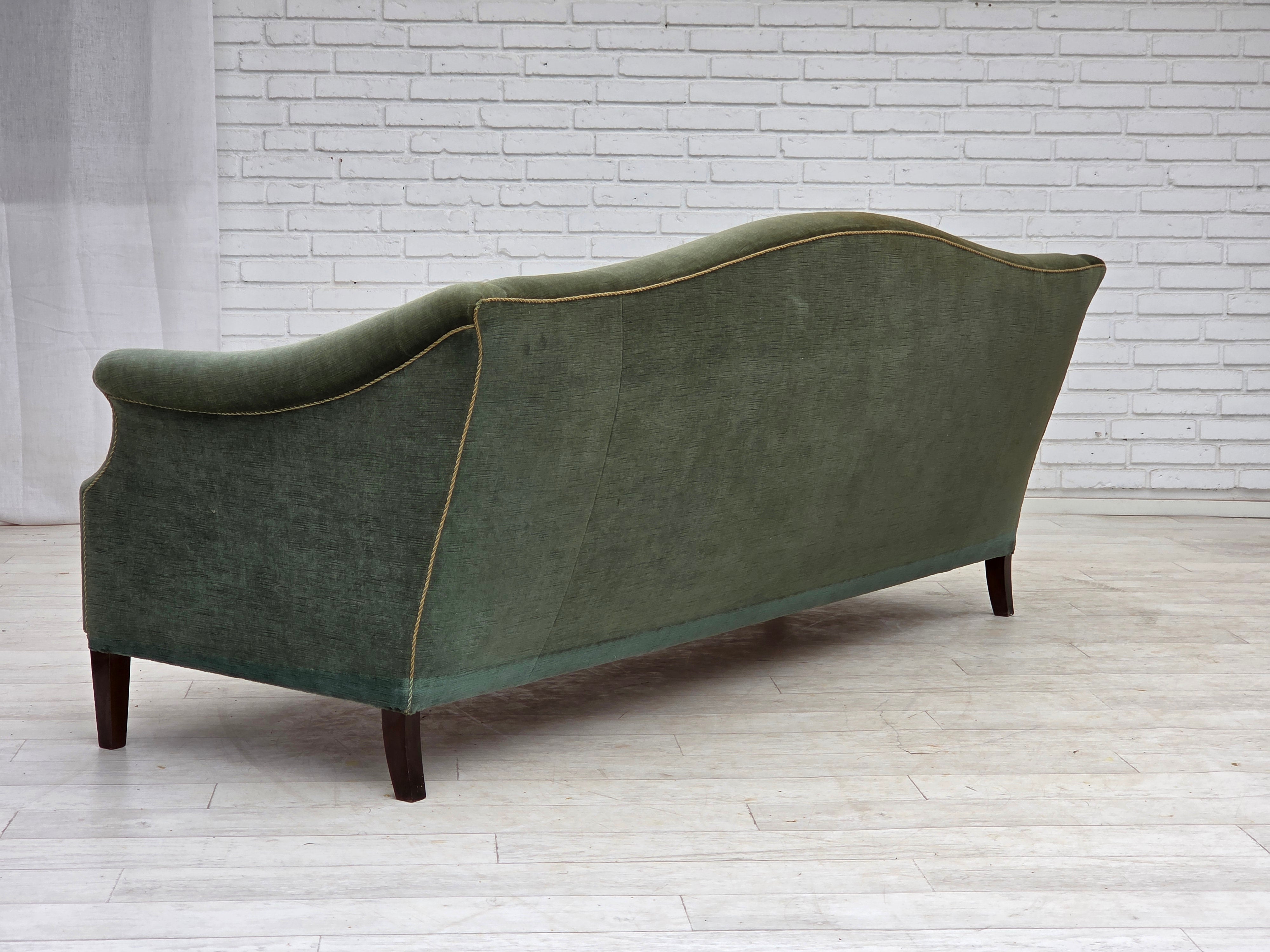 Danish_Three-Seater_Sofa_in_Green_Velour,_Beech_Wood,_Denmark,_1960s