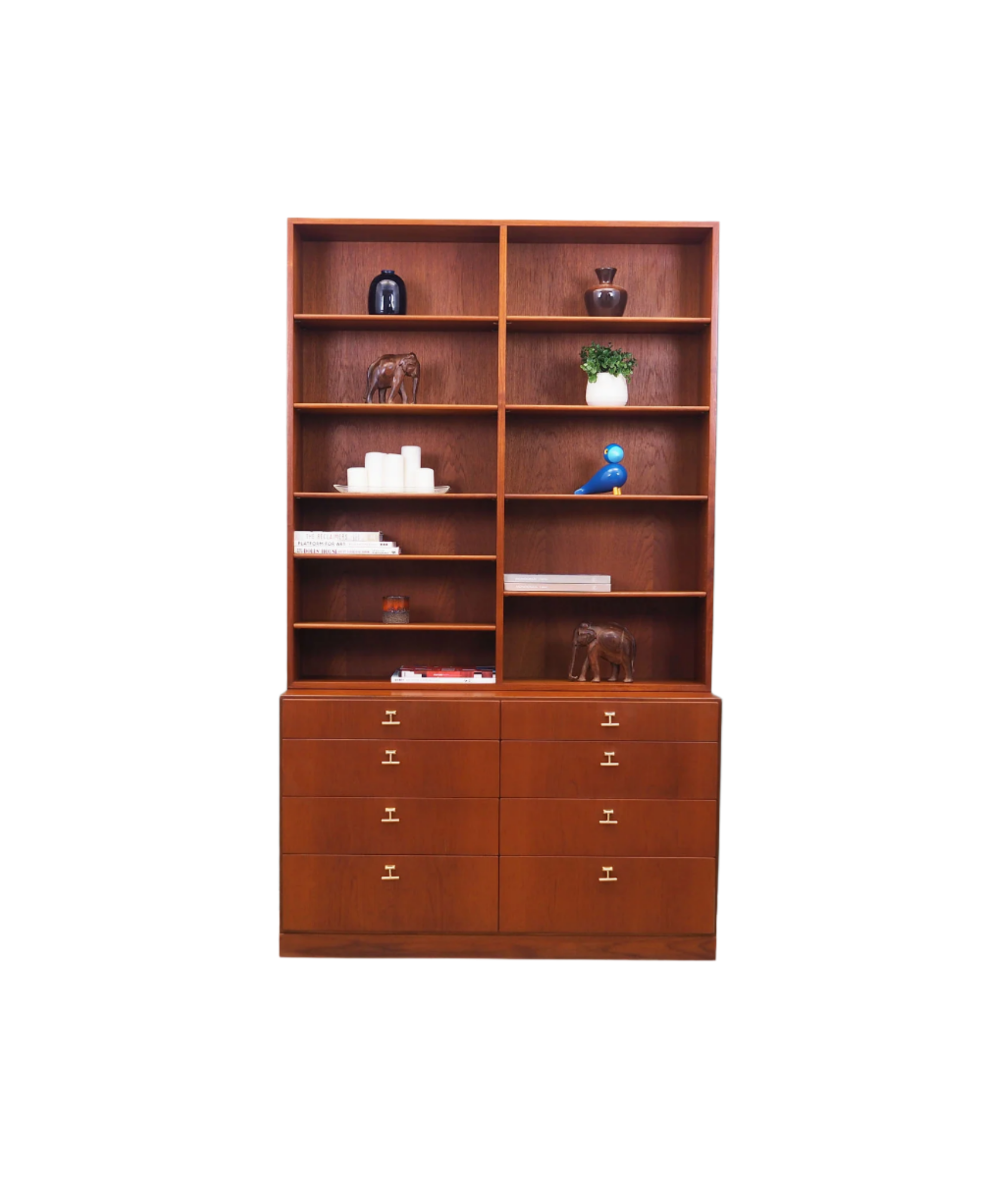 1960s_B_rge_Mogensen_Teak_Bookcase_9_Adjustable_Shelves_8_Drawers_Brass_Handles
