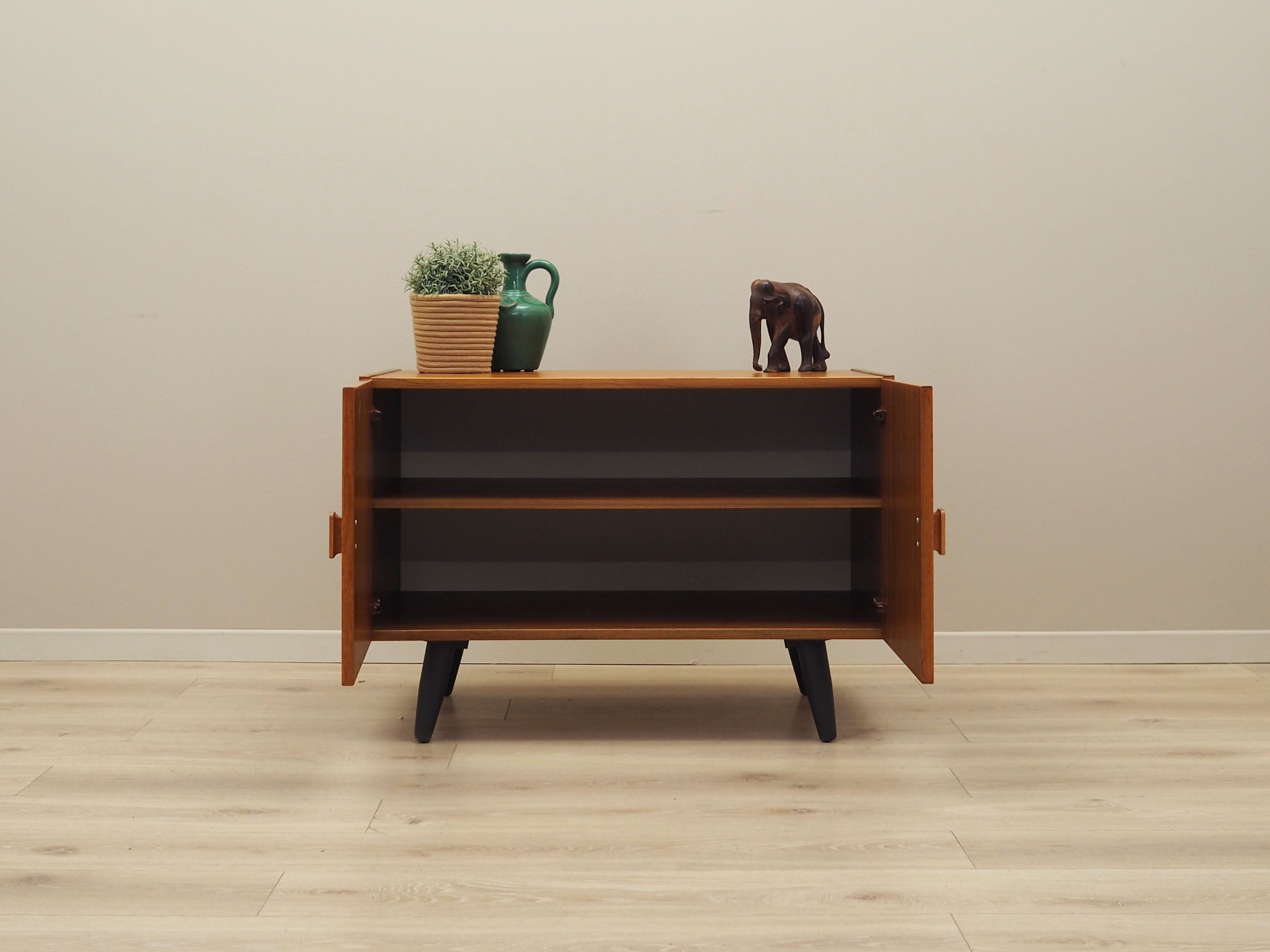 1960s_Danish_Teak_Veneer_Cabinet_Adjustable_Shelf_Black_Wood_Legs