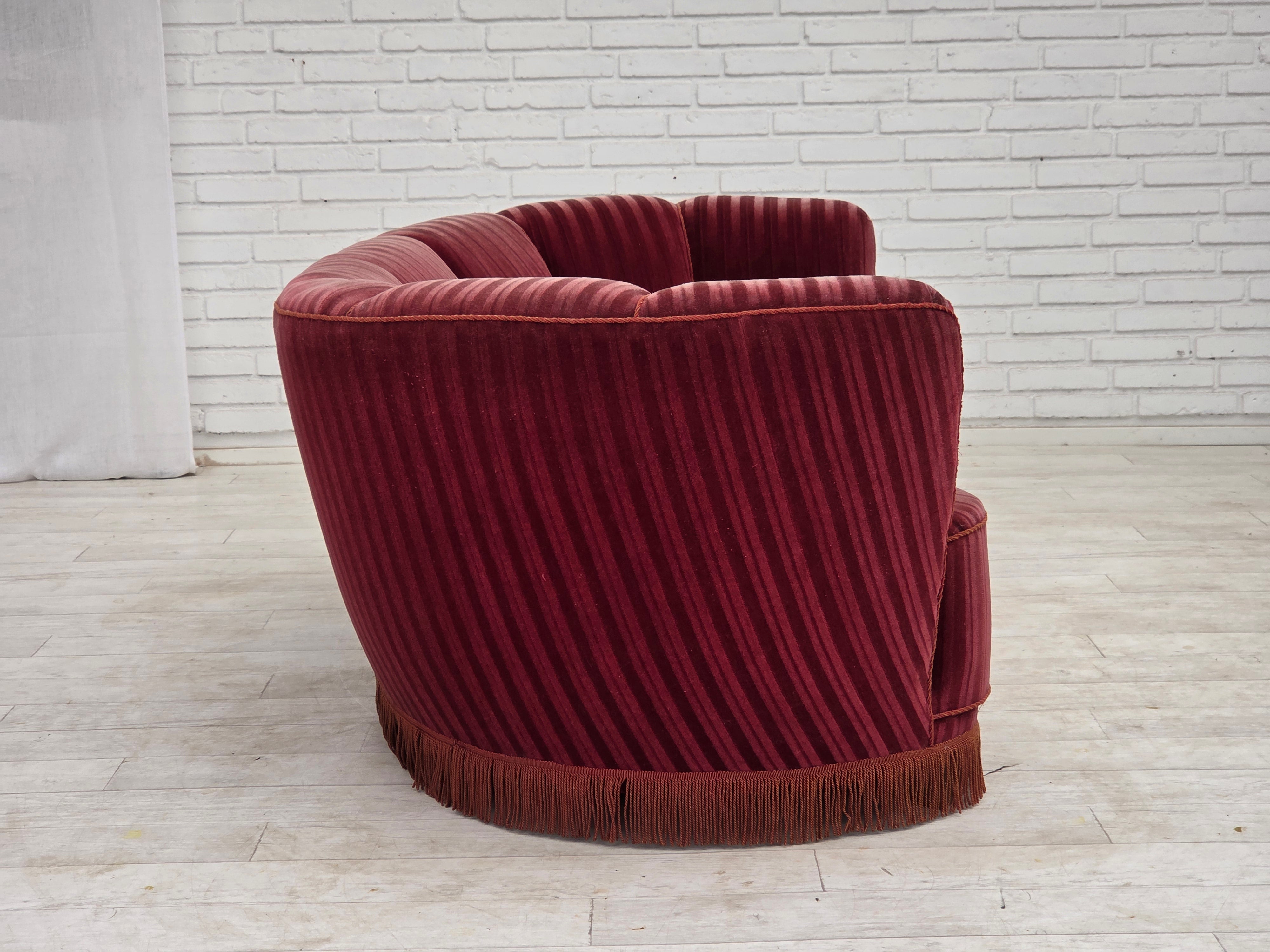 Danish_Banan_Two-Seater_Sofa_in_Red_Striped_Velour_and_Oak,_Denmark,_1960s