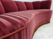 Danish_Banan_Two-Seater_Sofa_in_Red_Striped_Velour_and_Oak,_Denmark,_1960s