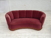 Danish_Banan_Two-Seater_Sofa_in_Red_Striped_Velour_and_Oak,_Denmark,_1960s