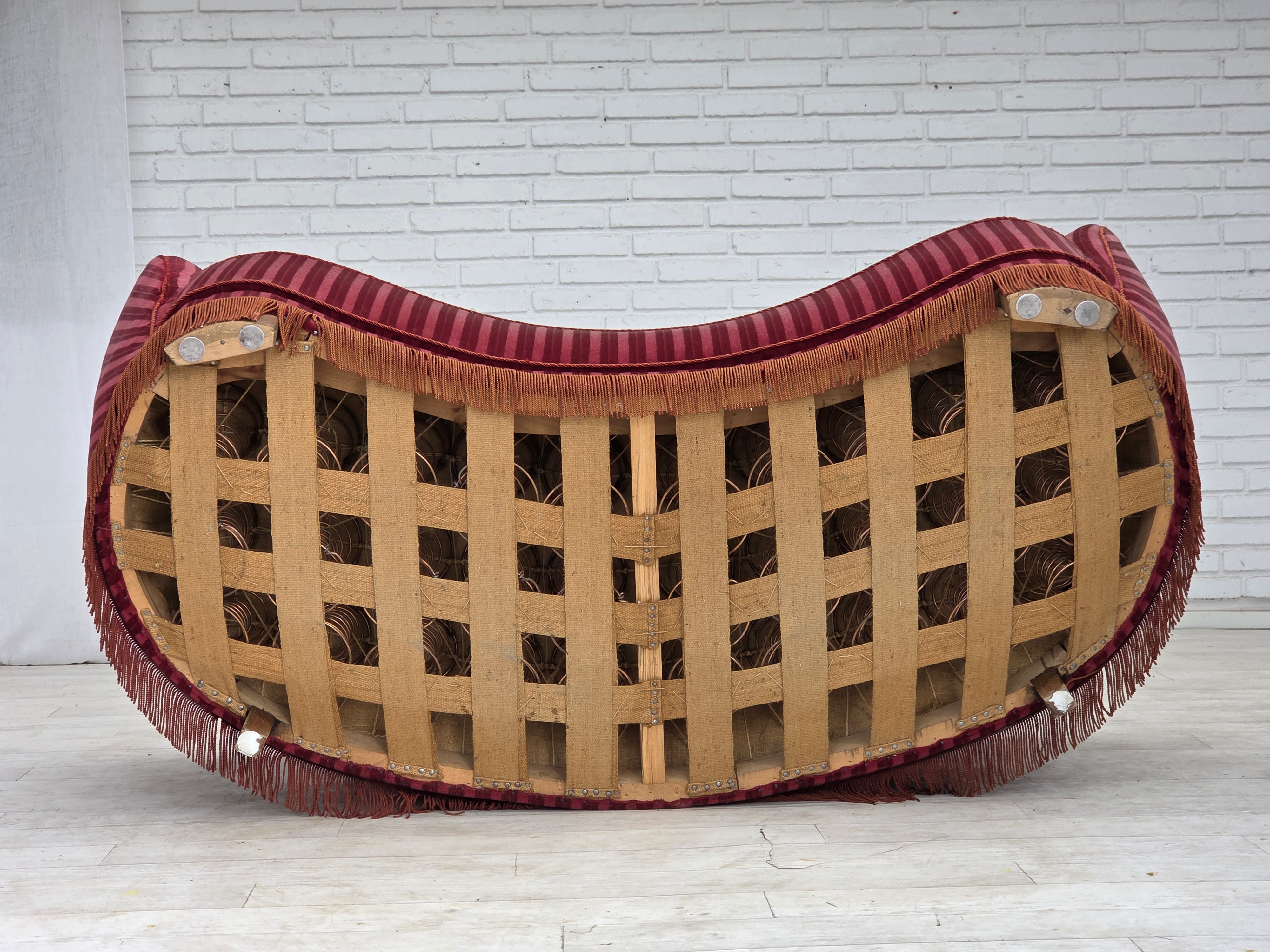Danish_Banan_Two-Seater_Sofa_in_Red_Striped_Velour_and_Oak,_Denmark,_1960s