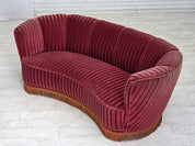 Danish_Banan_Two-Seater_Sofa_in_Red_Striped_Velour_and_Oak,_Denmark,_1960s
