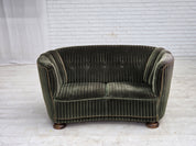 1960s_Danish_Curved_2-Seater_Sofa_in_Green_Striped_Velour_with_Oak_Legs