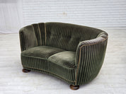 1960s_Danish_Curved_2-Seater_Sofa_in_Green_Striped_Velour_with_Oak_Legs