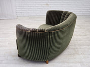 1960s_Danish_Curved_2-Seater_Sofa_in_Green_Striped_Velour_with_Oak_Legs