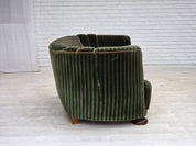 1960s_Danish_Curved_2-Seater_Sofa_in_Green_Striped_Velour_with_Oak_Legs