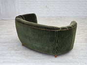 1960s_Danish_Curved_2-Seater_Sofa_in_Green_Striped_Velour_with_Oak_Legs