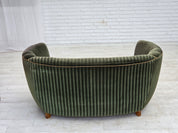 1960s_Danish_Curved_2-Seater_Sofa_in_Green_Striped_Velour_with_Oak_Legs