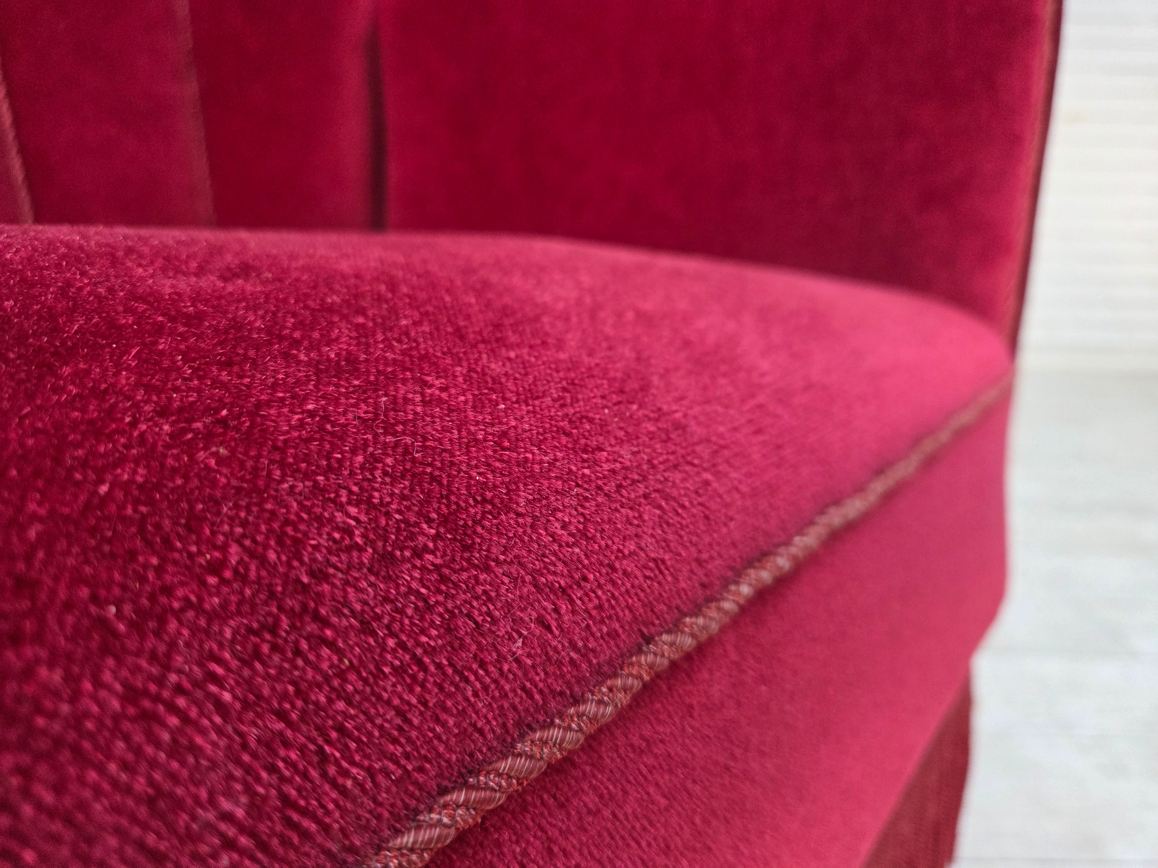 Danish_Mid-Century_Modern_Two-Seater_Sofa_in_Original_Red_Velour,_Ash_Wood_and_Brass,_Denmark,_1960s