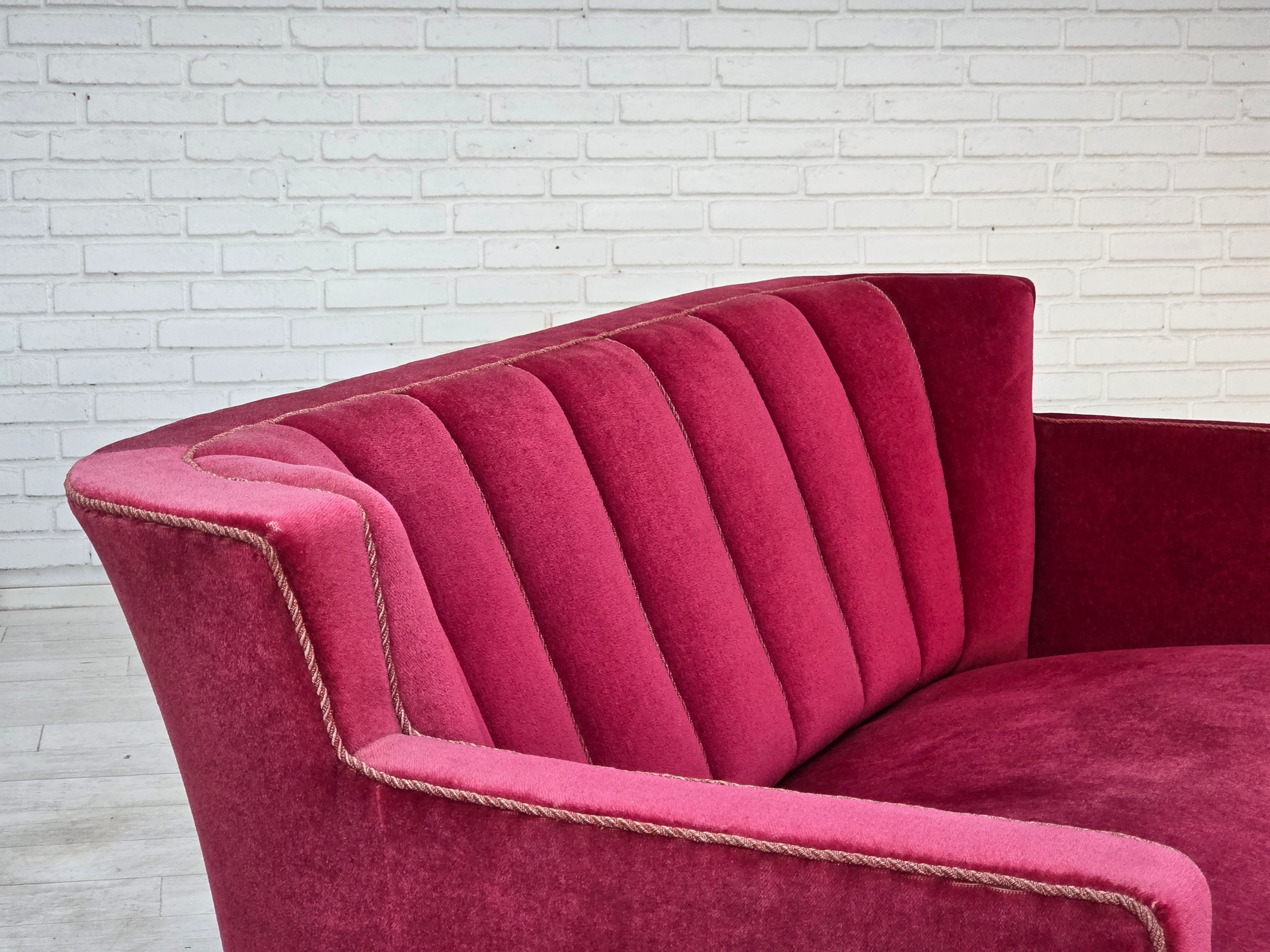Danish_Mid-Century_Modern_Two-Seater_Sofa_in_Original_Red_Velour,_Ash_Wood_and_Brass,_Denmark,_1960s
