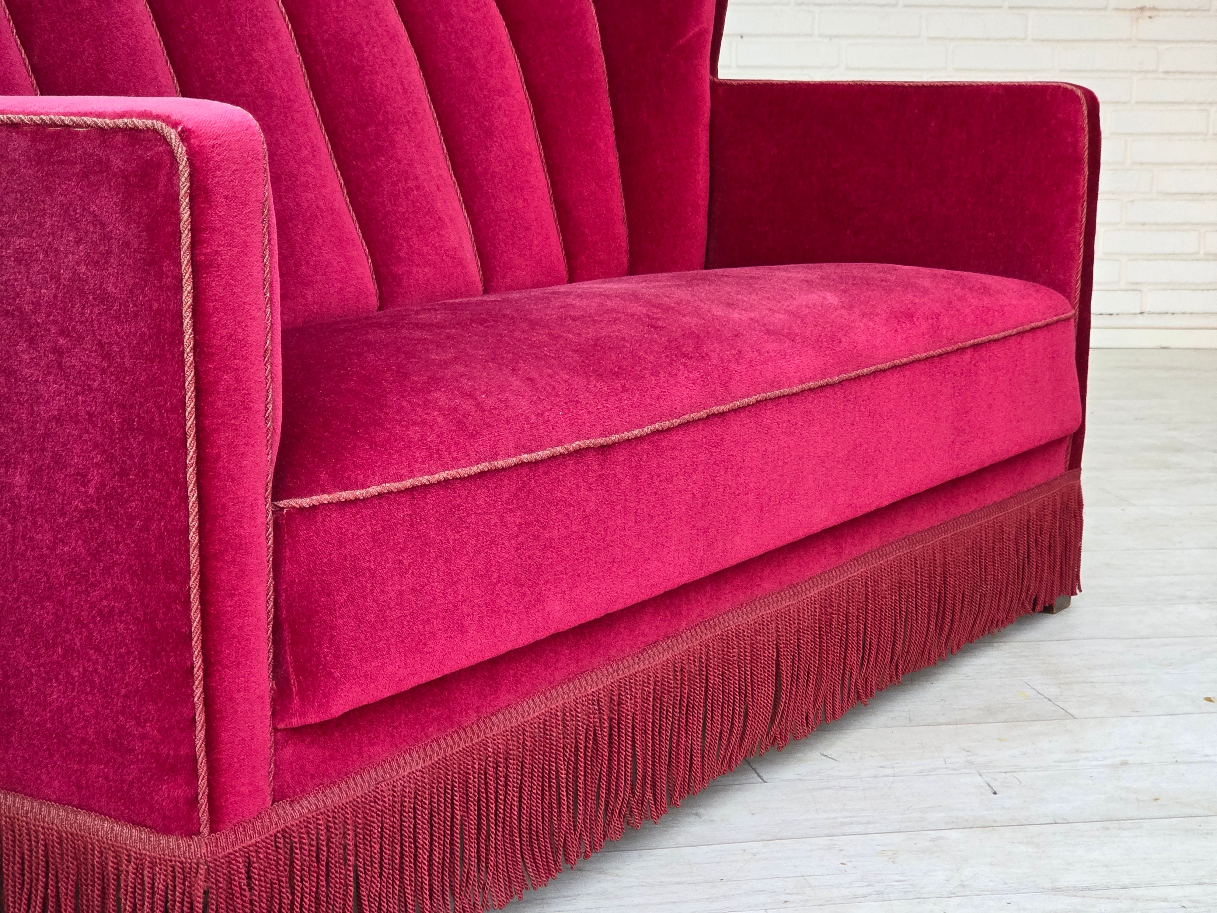 Danish_Mid-Century_Modern_Two-Seater_Sofa_in_Original_Red_Velour,_Ash_Wood_and_Brass,_Denmark,_1960s