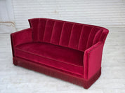 Danish_Mid-Century_Modern_Two-Seater_Sofa_in_Original_Red_Velour,_Ash_Wood_and_Brass,_Denmark,_1960s