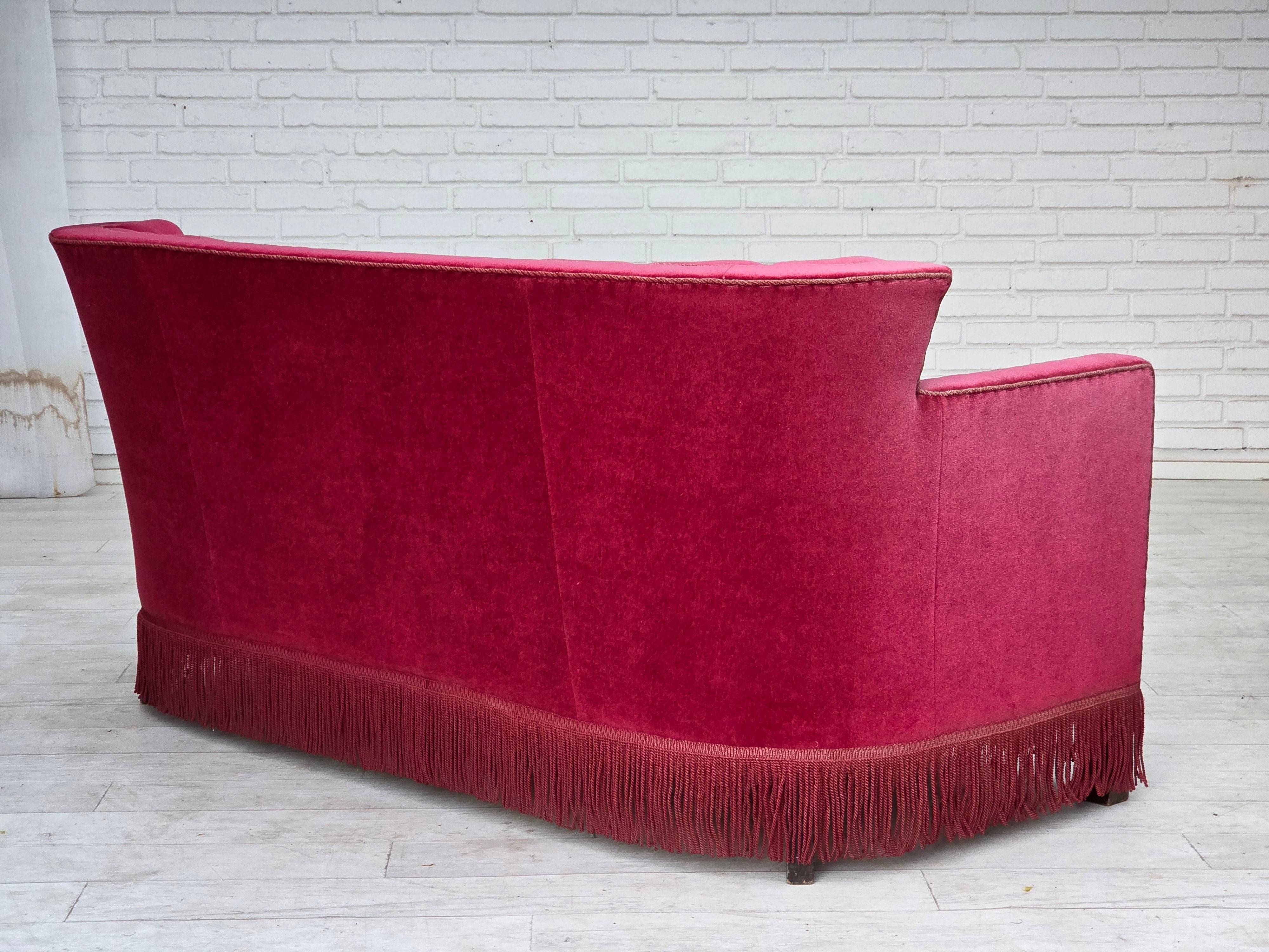 Danish_Mid-Century_Modern_Two-Seater_Sofa_in_Original_Red_Velour,_Ash_Wood_and_Brass,_Denmark,_1960s