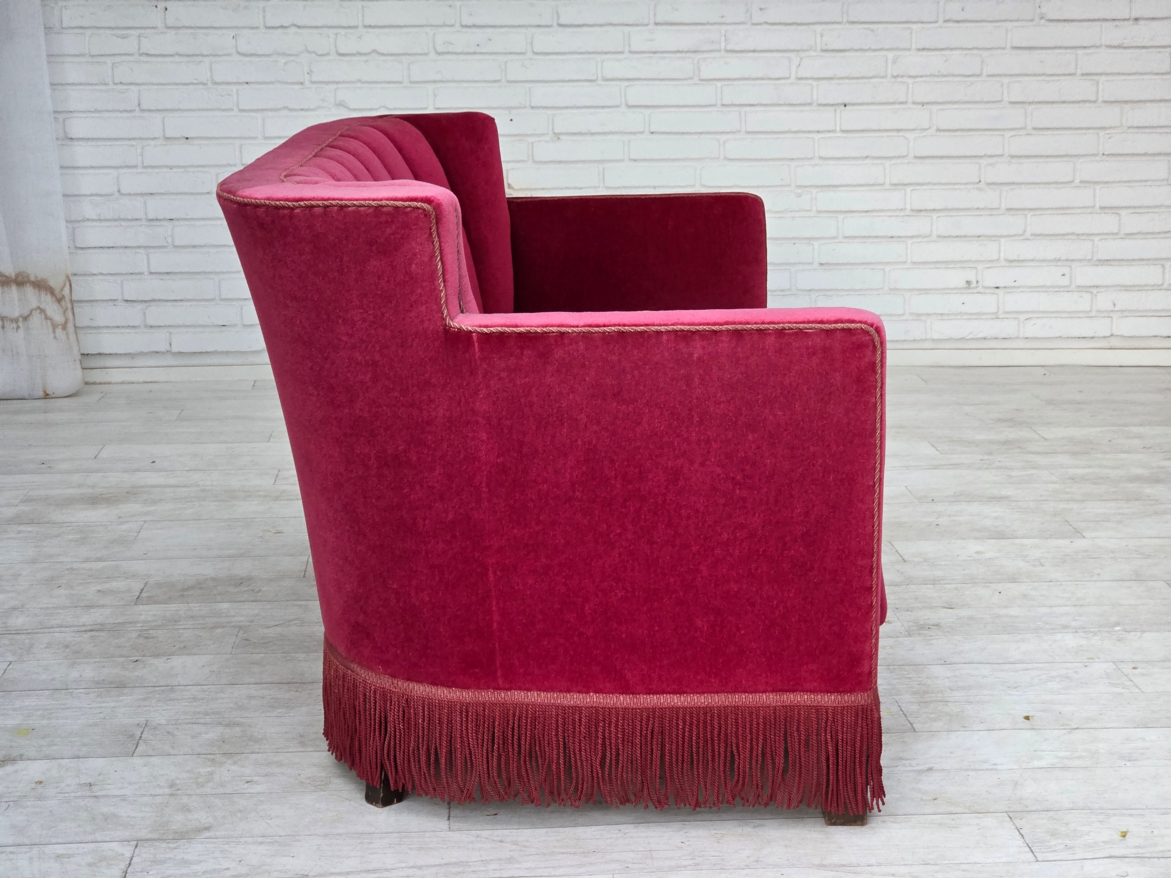 Danish_Mid-Century_Modern_Two-Seater_Sofa_in_Original_Red_Velour,_Ash_Wood_and_Brass,_Denmark,_1960s