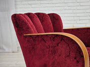 Danish_Cherry_Red_Velour_Lounge_Chair_with_Bent_Beechwood_Frame,_1960s
