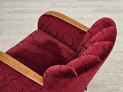Danish_Cherry_Red_Velour_Lounge_Chair_with_Bent_Beechwood_Frame,_1960s