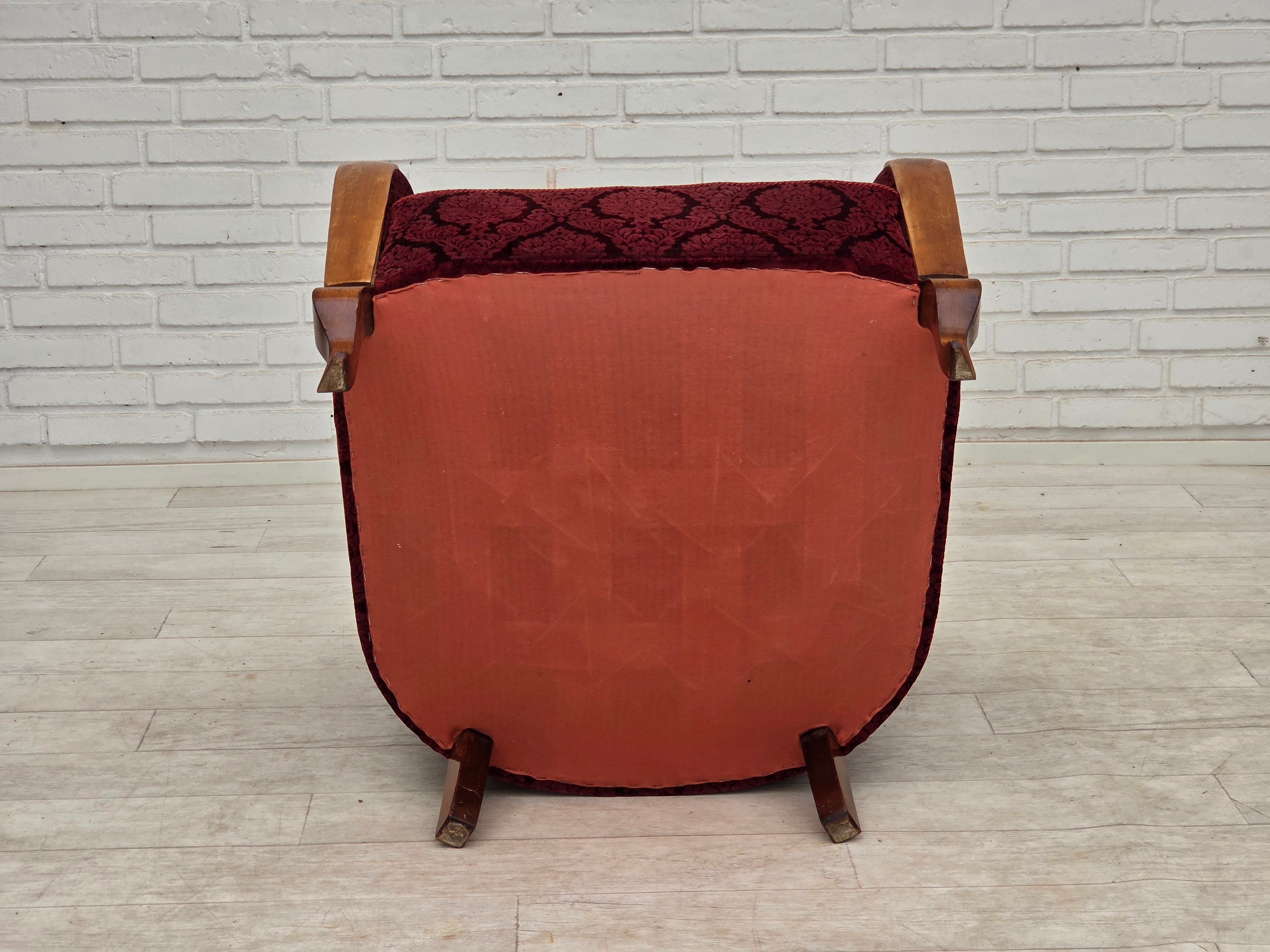 Danish_Cherry_Red_Velour_Lounge_Chair_with_Bent_Beechwood_Frame,_1960s