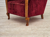 Danish_Cherry_Red_Velour_Lounge_Chair_with_Bent_Beechwood_Frame,_1960s