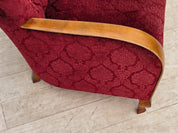 Danish_Cherry_Red_Velour_Lounge_Chair_with_Bent_Beechwood_Frame,_1960s