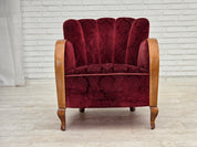 Danish_Cherry_Red_Velour_Lounge_Chair_with_Bent_Beechwood_Frame,_1960s