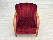 Danish_Cherry_Red_Velour_Lounge_Chair_with_Bent_Beechwood_Frame,_1960s