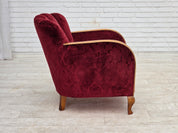 Danish_Cherry_Red_Velour_Lounge_Chair_with_Bent_Beechwood_Frame,_1960s