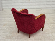 Danish_Cherry_Red_Velour_Lounge_Chair_with_Bent_Beechwood_Frame,_1960s