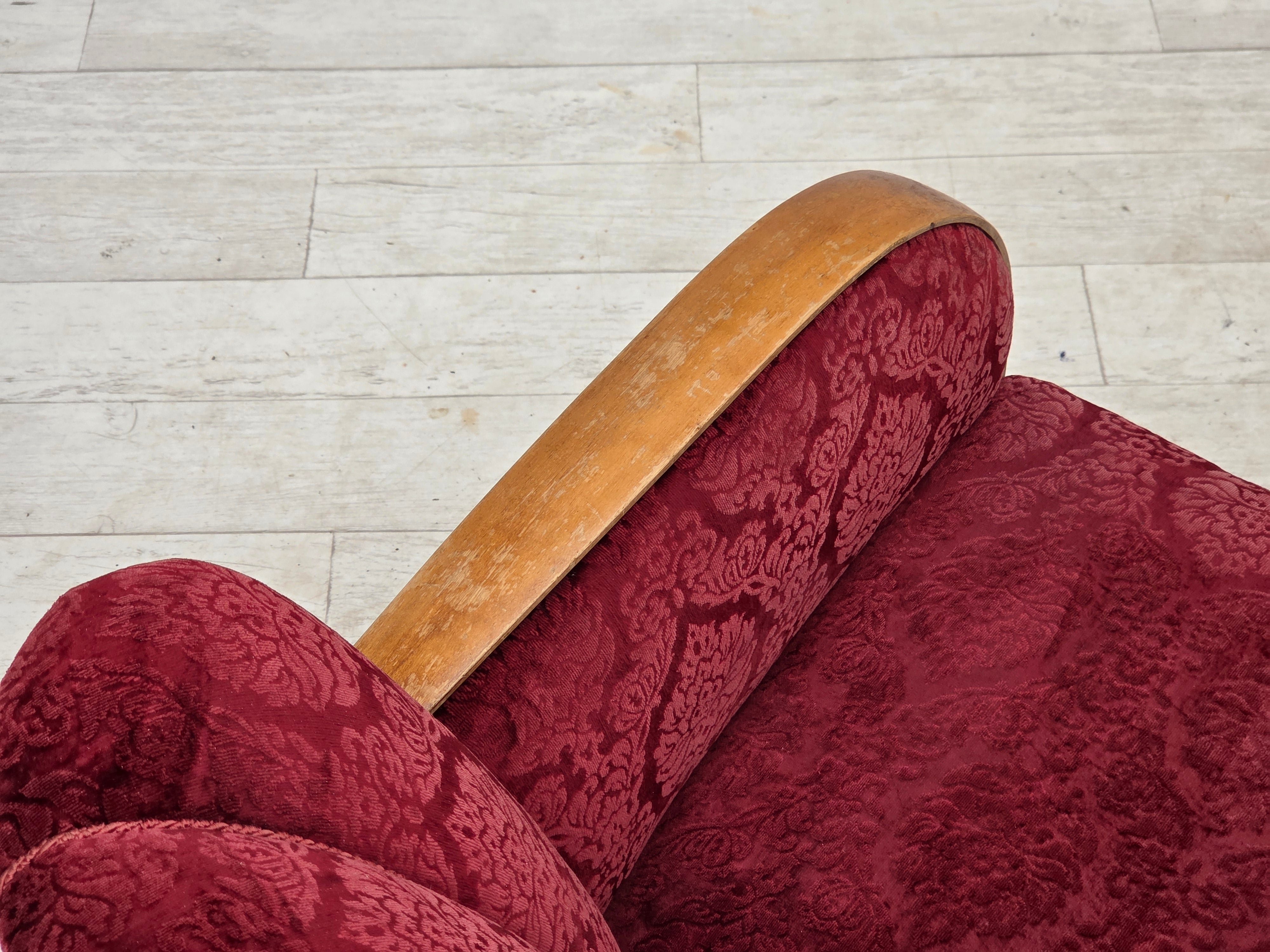 Danish_Cherry_Red_Velour_Lounge_Chair_with_Bent_Beechwood_Frame,_1960s