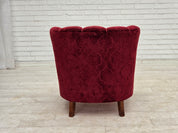 Danish_Cherry_Red_Velour_Lounge_Chair_with_Bent_Beechwood_Frame,_1960s