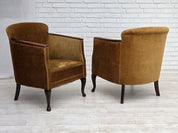 Danish_Armchair_in_Green_Velour_with_Ash_Wood_and_Brass_Springs,_Denmark,_1950s