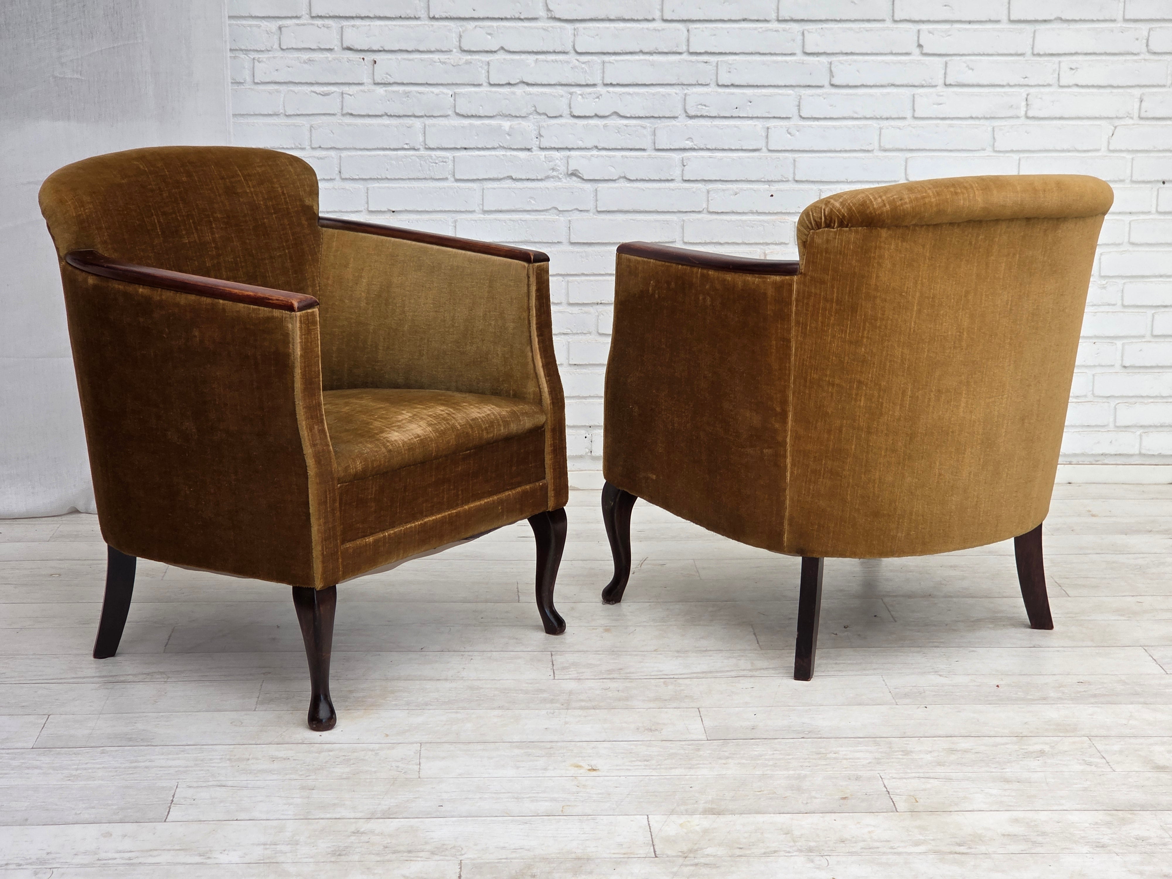Danish_Armchair_in_Green_Velour_with_Ash_Wood_and_Brass_Springs,_Denmark,_1950s