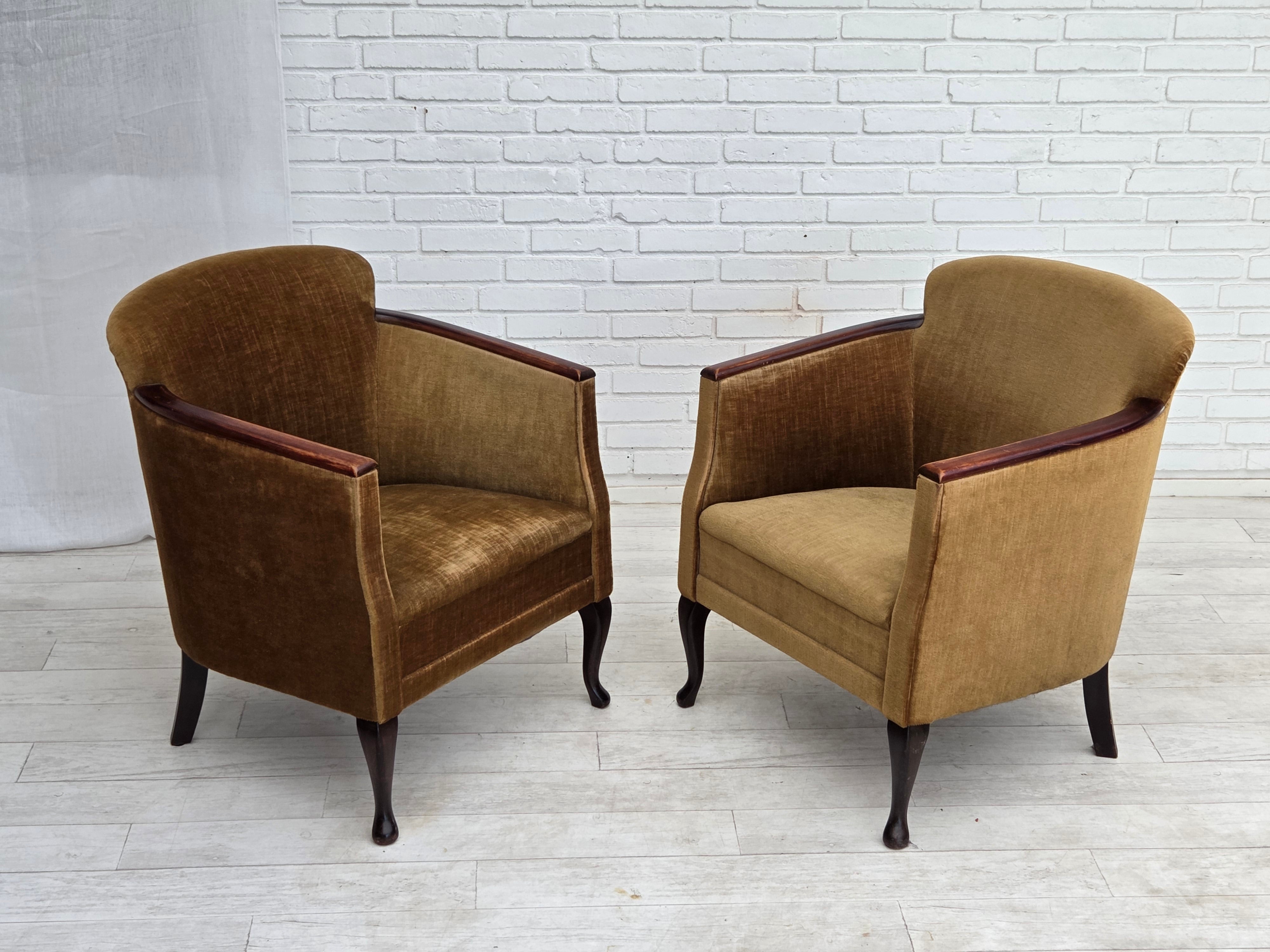 Danish_Armchair_in_Green_Velour_with_Ash_Wood_and_Brass_Springs,_Denmark,_1950s