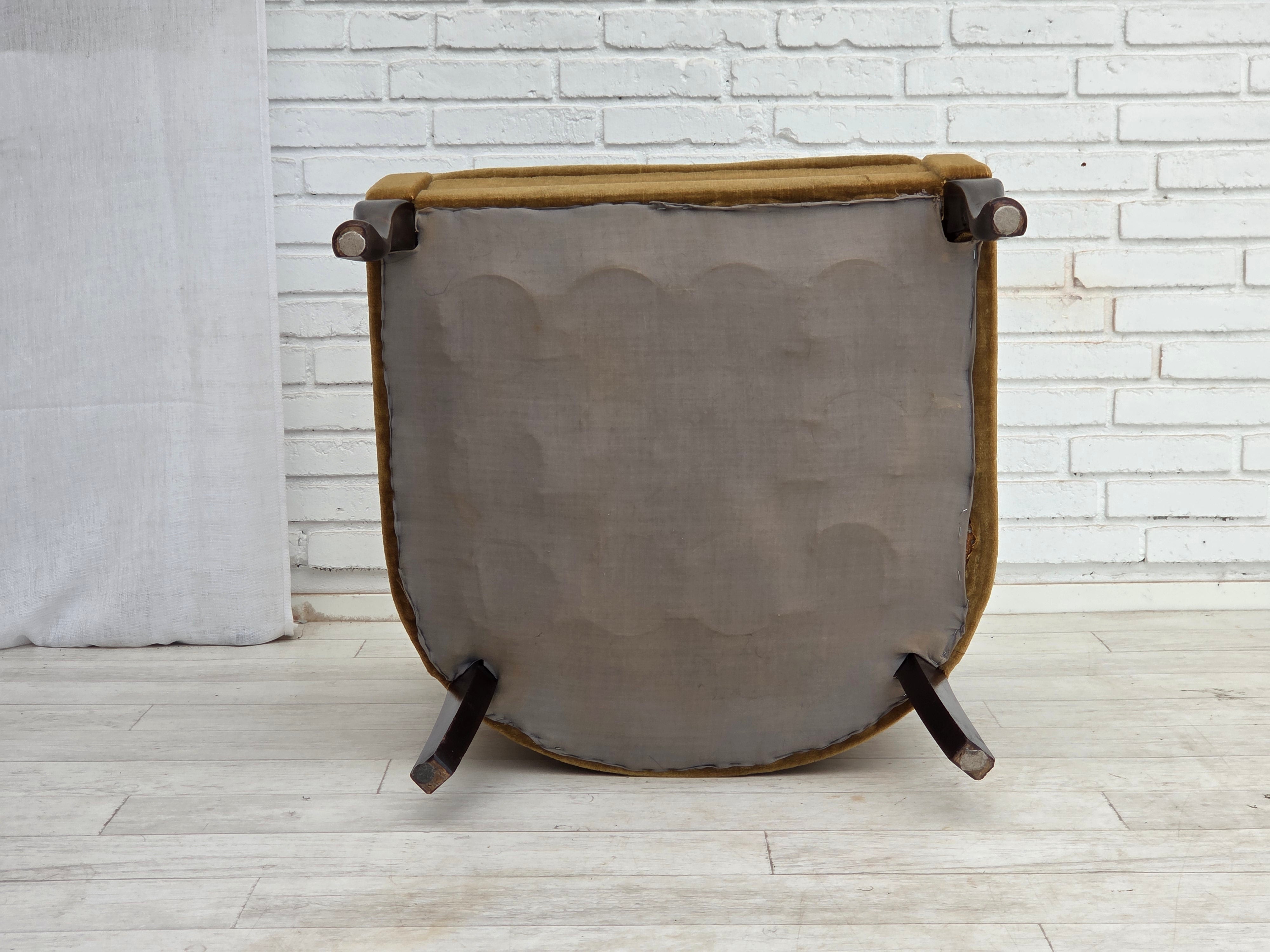 Danish_Armchair_in_Green_Velour_with_Ash_Wood_and_Brass_Springs,_Denmark,_1950s