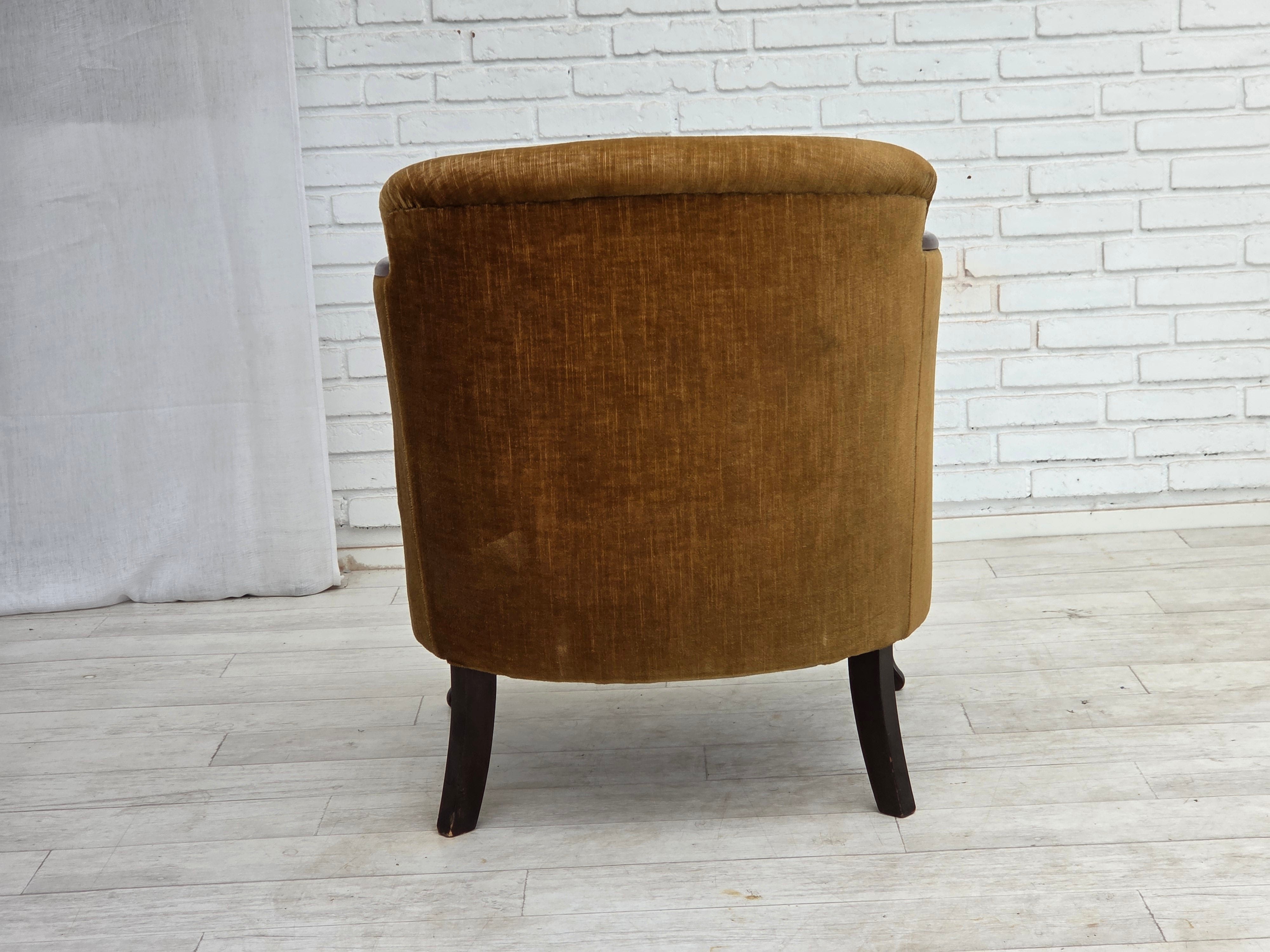 Danish_Armchair_in_Green_Velour_with_Ash_Wood_and_Brass_Springs,_Denmark,_1950s