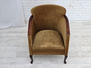 Danish_Armchair_in_Green_Velour_with_Ash_Wood_and_Brass_Springs,_Denmark,_1950s