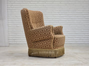 1960s_Danish_Armchair_in_Green_and_Brown_Velour_with_Beech_and_Brass_Details