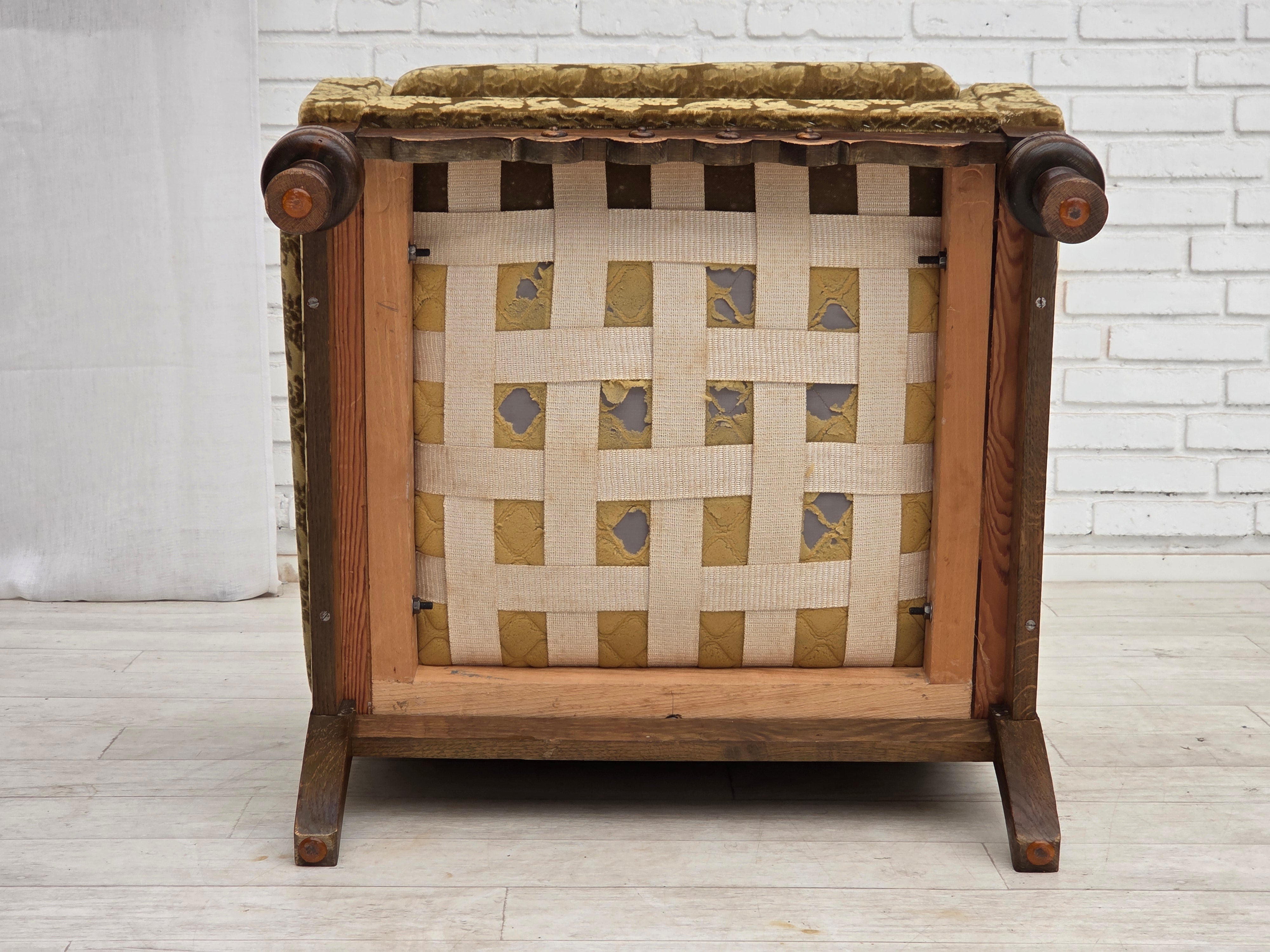 Danish_Mid-Century_Modern_Carved_Oak_Armchair_with_Original_Green_Velour_Upholstery,_circa_1965-1970