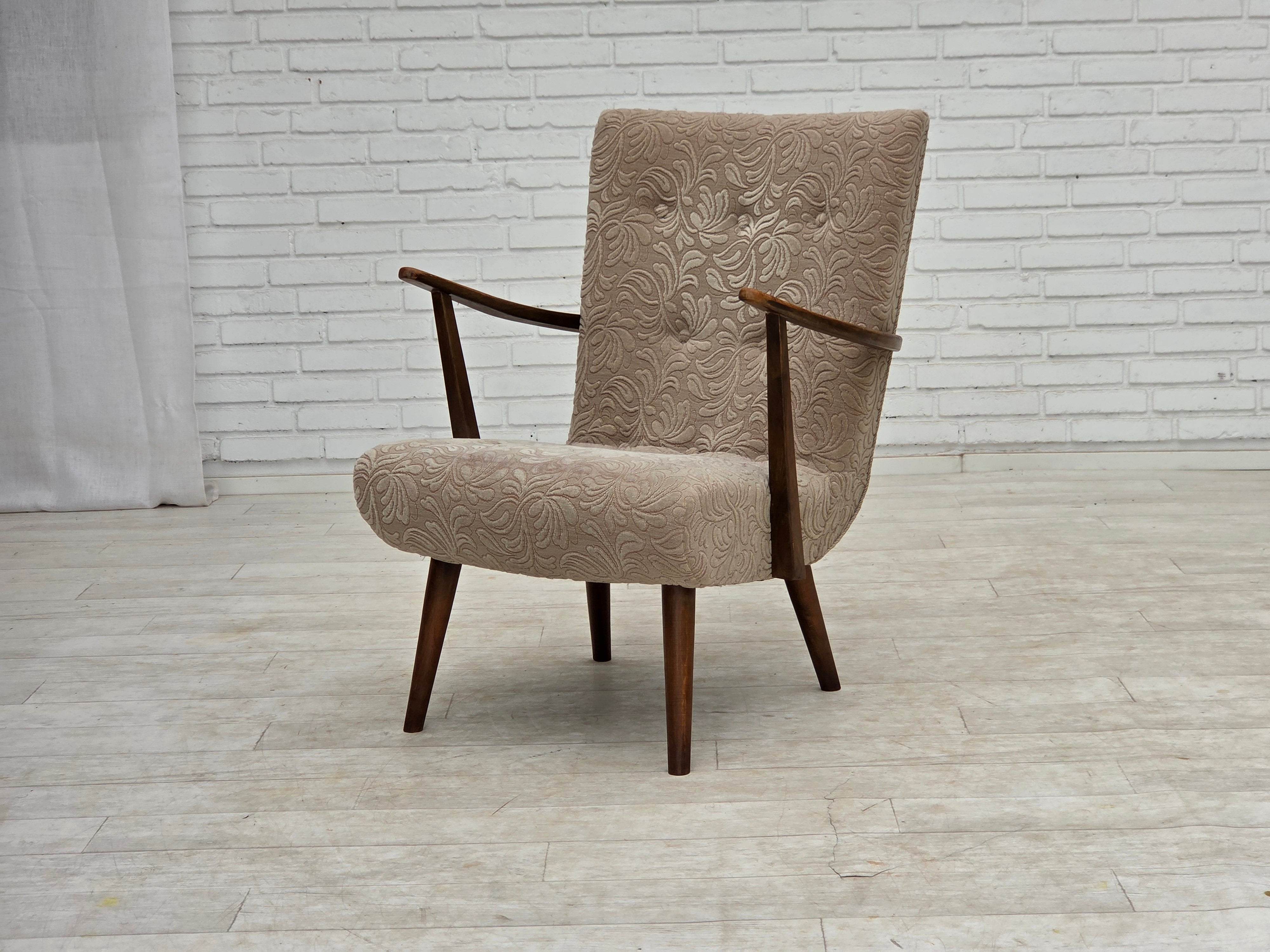 Danish_Beige_Wool_Lounge_Chair_with_Beech_Legs,_1960s