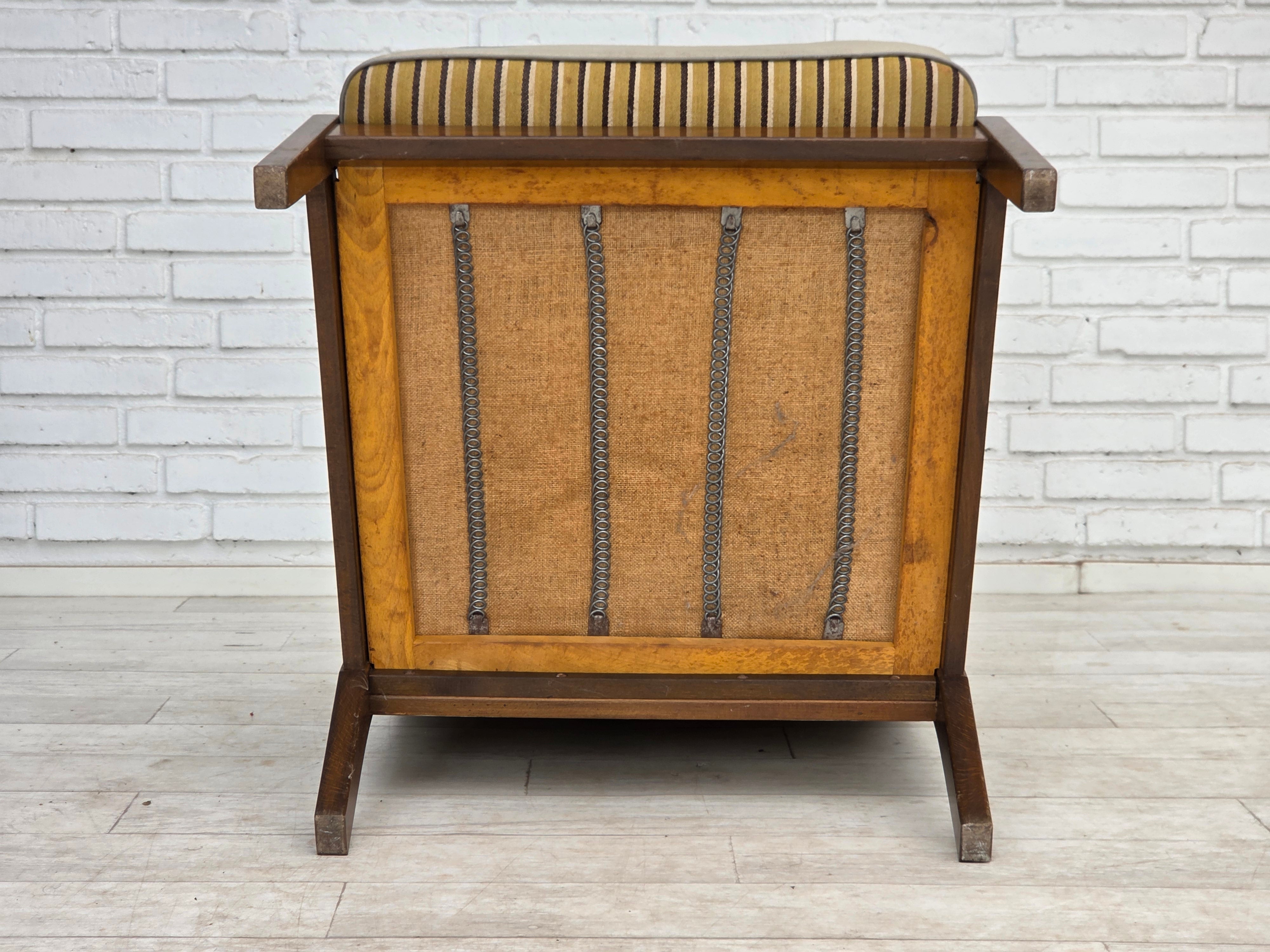 Danish_Armchair_in_Green_Striped_and_Honey_Yellow_Wool,_Beech,_Denmark,_1960s