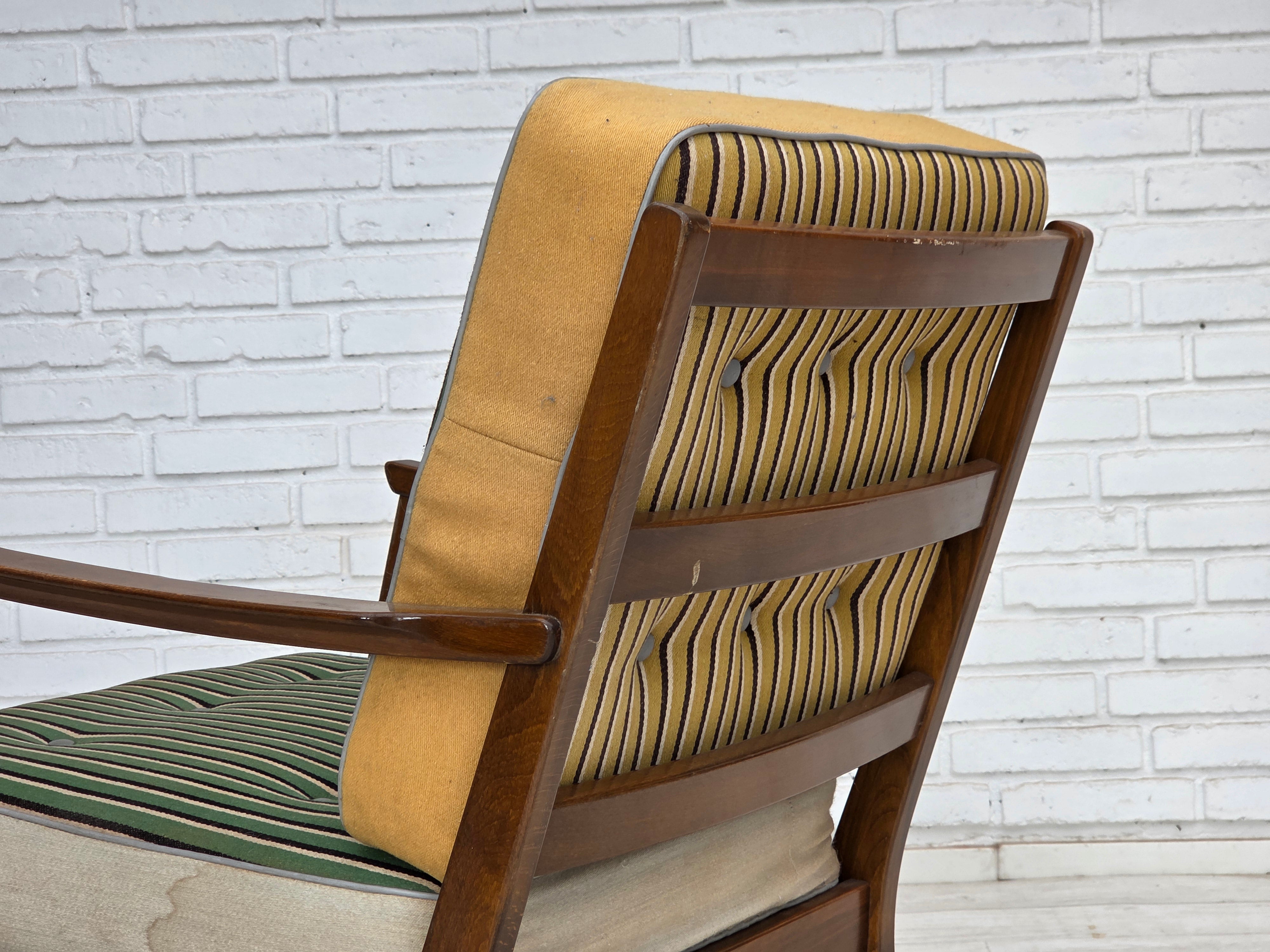 Danish_Armchair_in_Green_Striped_and_Honey_Yellow_Wool,_Beech,_Denmark,_1960s