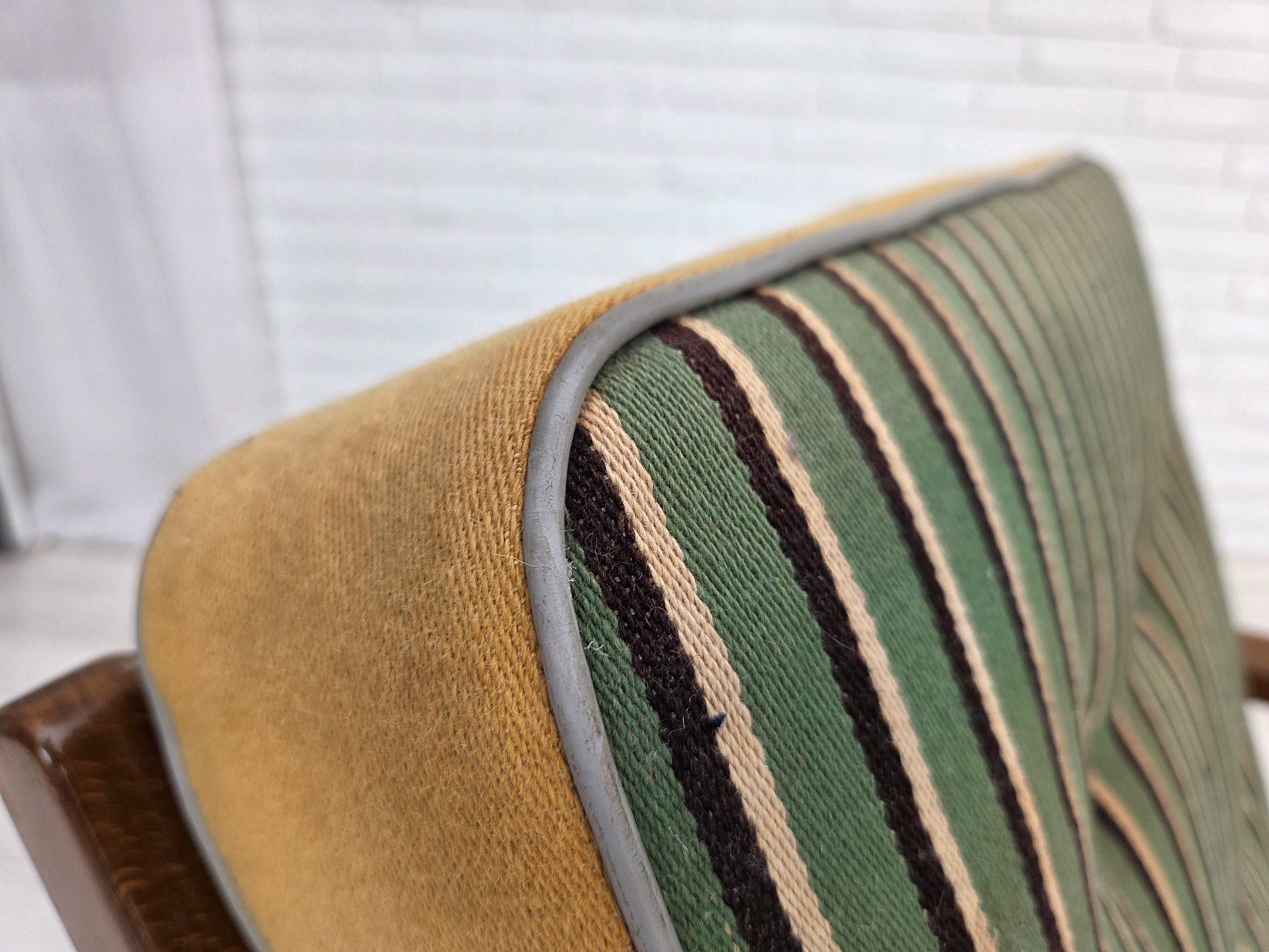 Danish_Armchair_in_Green_Striped_and_Honey_Yellow_Wool,_Beech,_Denmark,_1960s