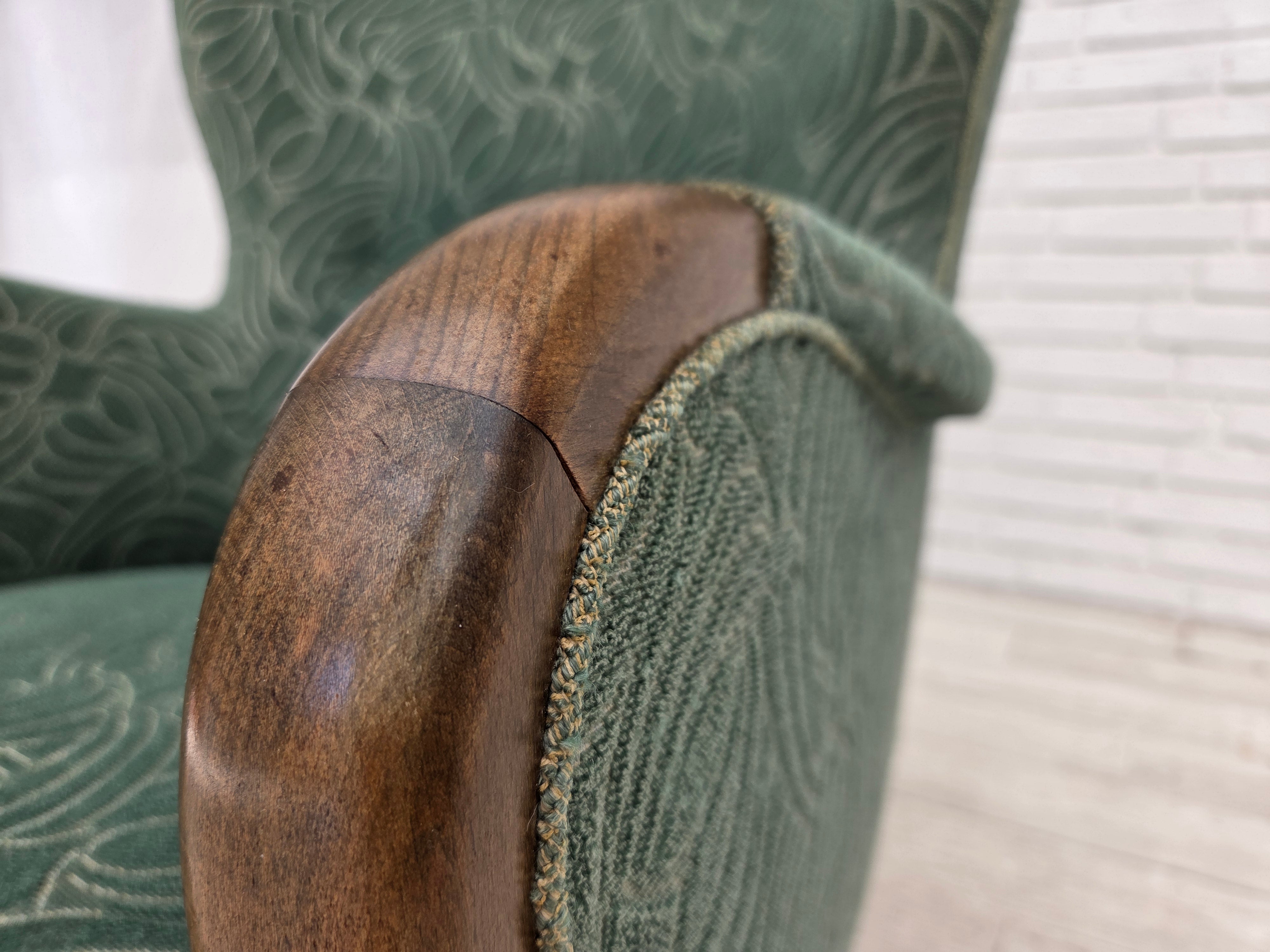Danish_Armchair_by_Slagelse_Møbelværk_in_Green_Velour_and_Beech,_Denmark,_1960s