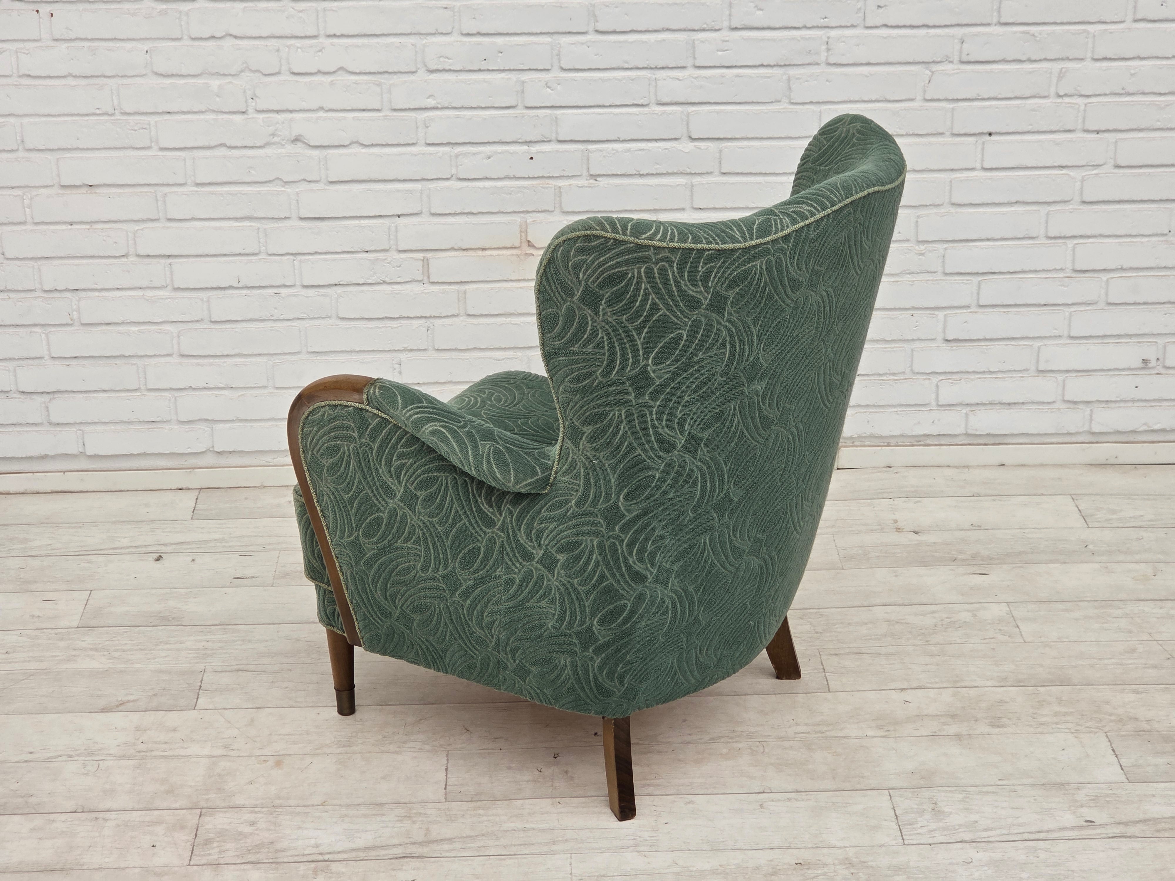Danish_Armchair_by_Slagelse_Møbelværk_in_Green_Velour_and_Beech,_Denmark,_1960s