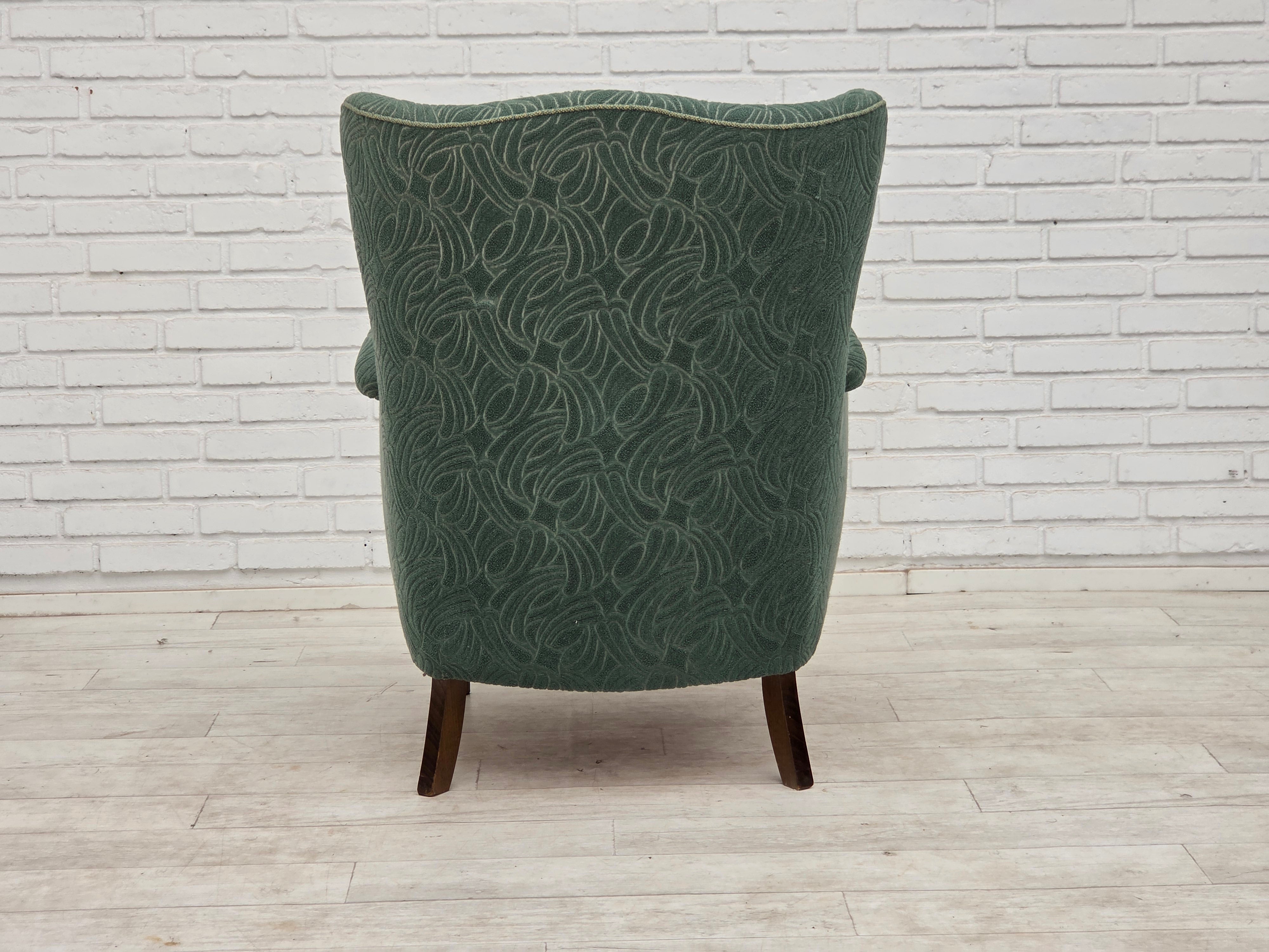Danish_Armchair_by_Slagelse_Møbelværk_in_Green_Velour_and_Beech,_Denmark,_1960s